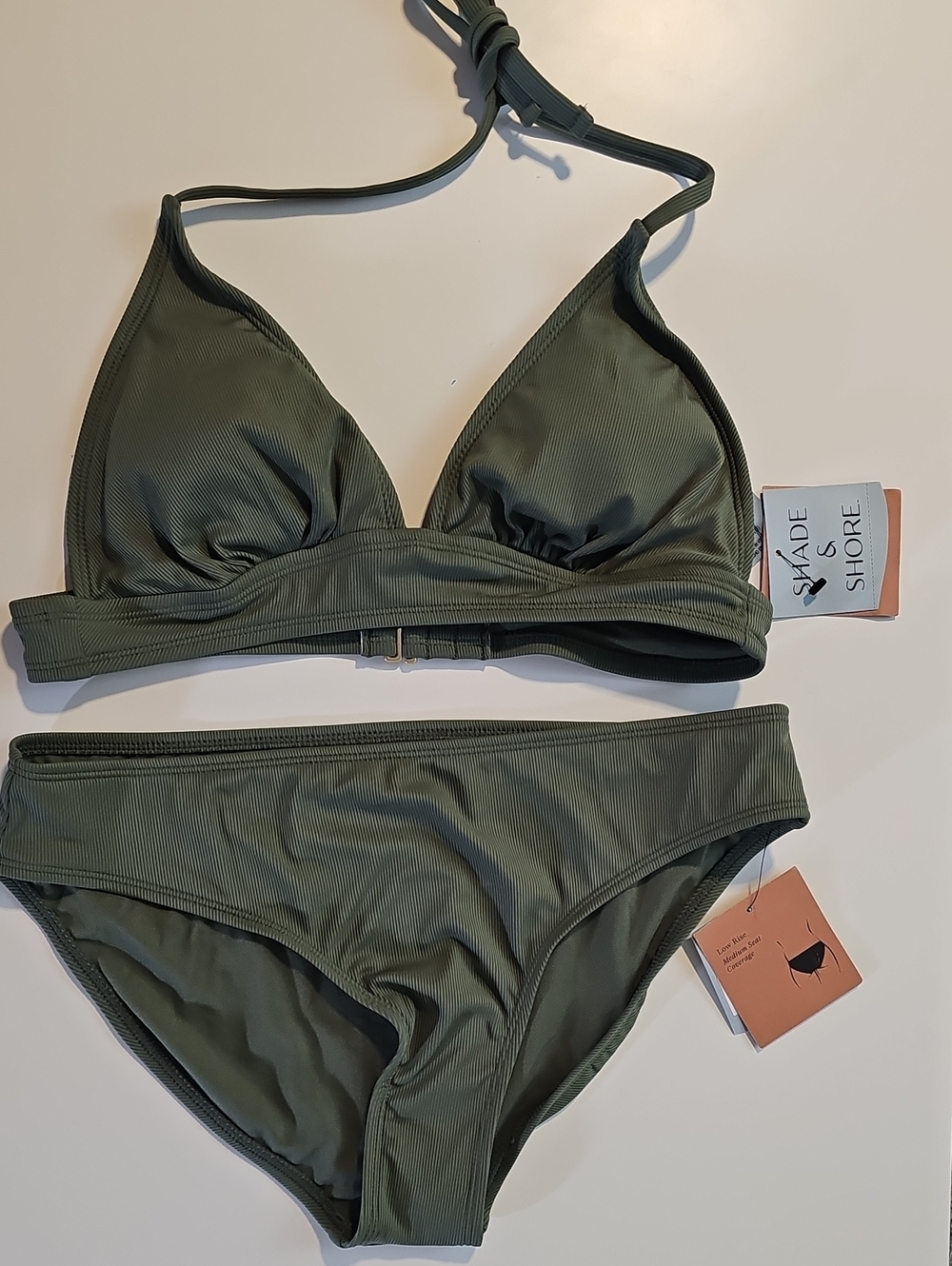 Shade & Shore Women's M Olive Green Ribbed Bikini Set